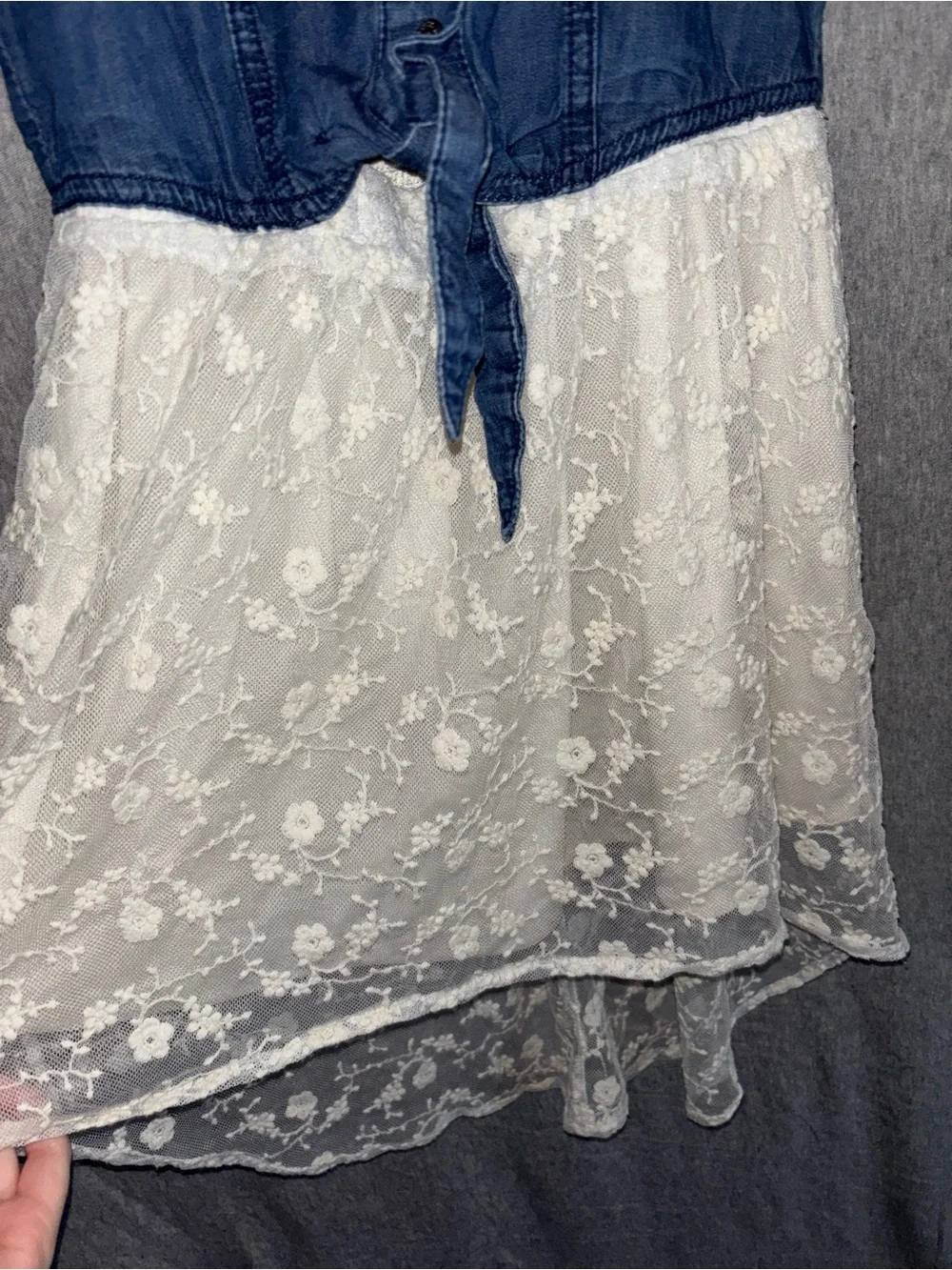 Guess Kids Denim & Lace Sleeveless Dress Blue and White